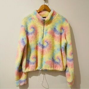 Weekending Soft fuzzy tie-dye teddy half-zip  Women's Sweater size L